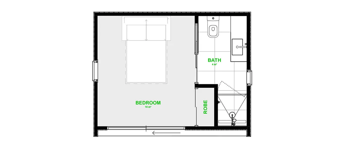 Floor plan, 4.7 × 3.6 m Side access