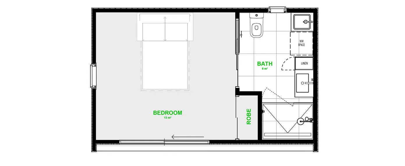 Floor plan, 6.0 × 3.6 m Side access