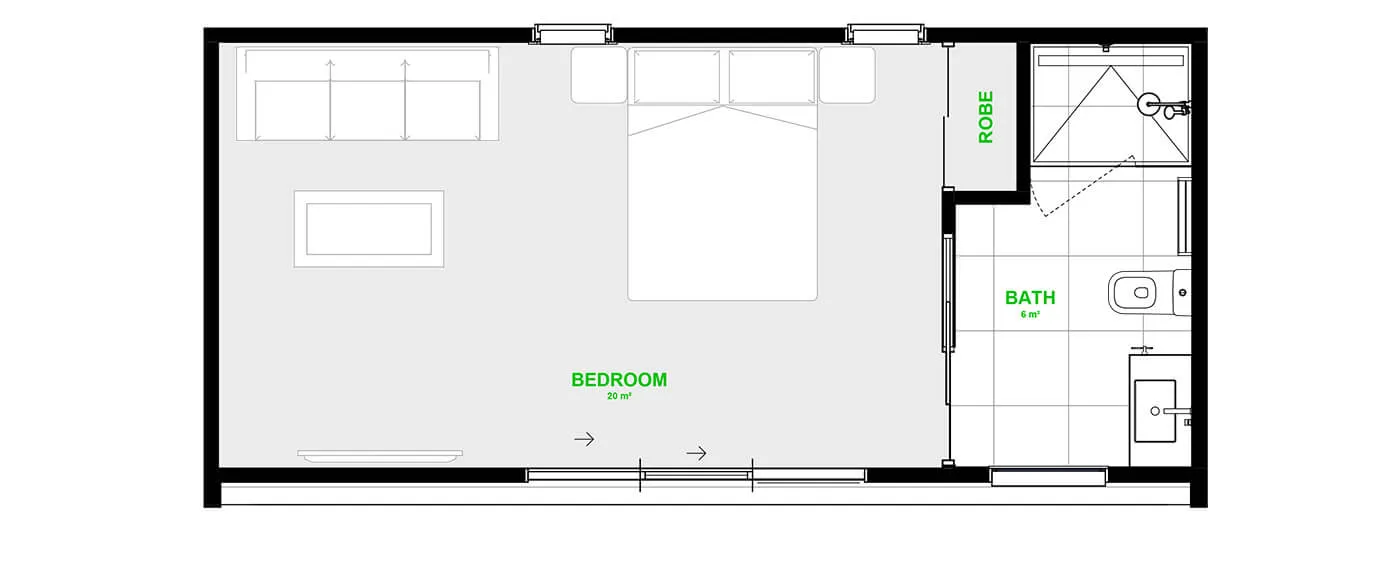 Floor plan, 8.3 × 3.6 m Side access